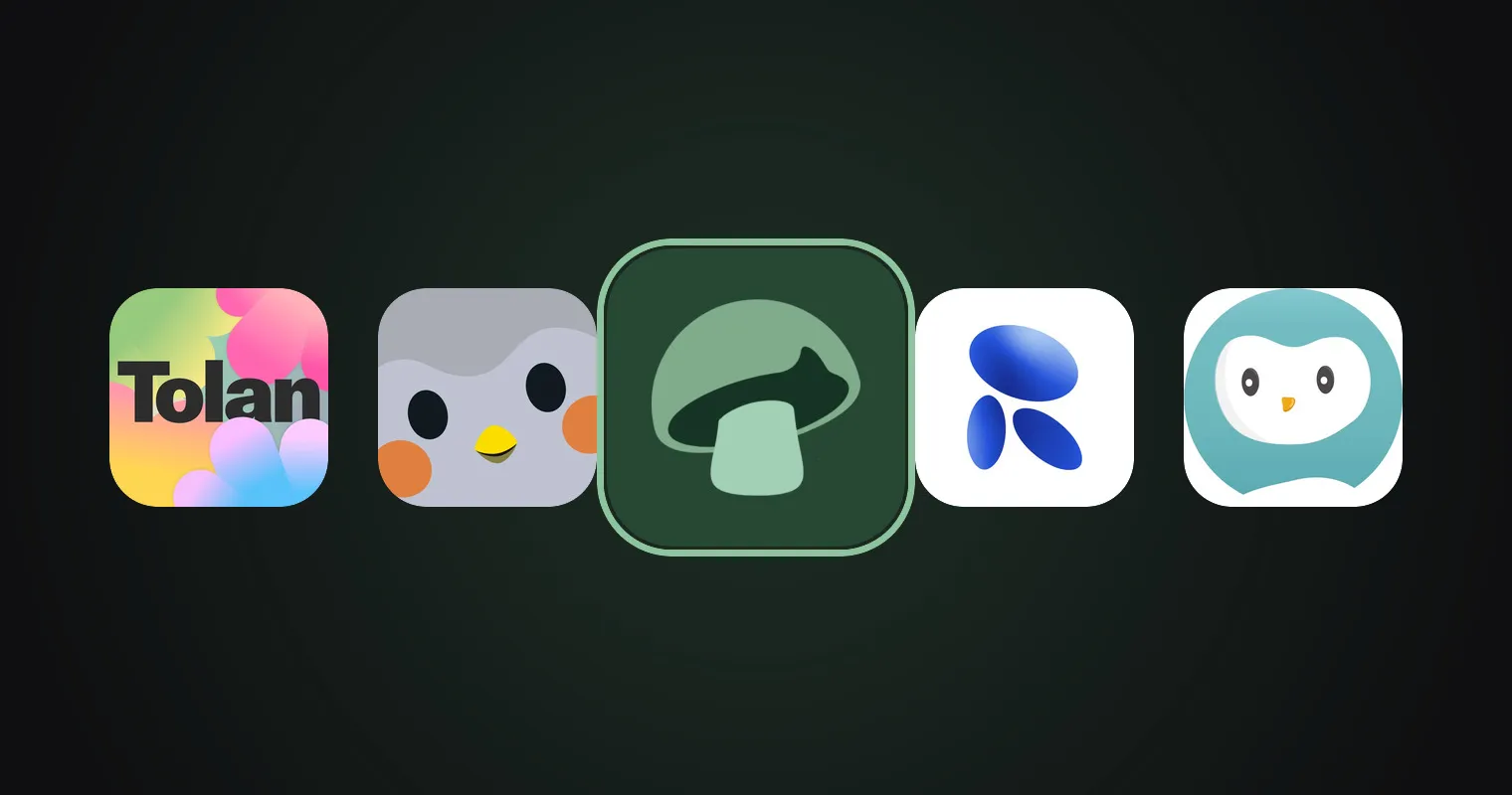 Los iconos de Tolan, Finch, Replika y Wysa en fila, con el logo de Cooltivo destacado al centro